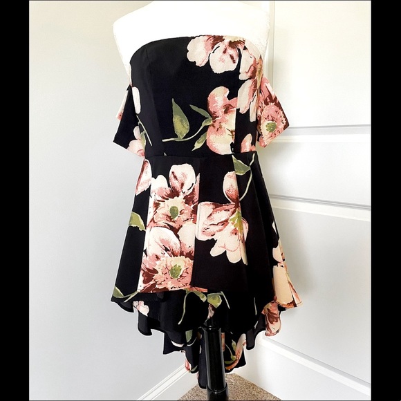 Jessa Off The Shoulder HighLow Floral Romper Black - Picture 4 of 8